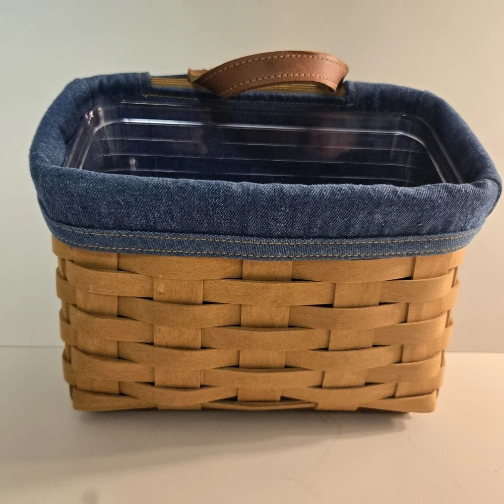Longaberger Sm Wall Pocket Basket Denim Liner Protector 2005 Leather 9x8x4.5 NEW